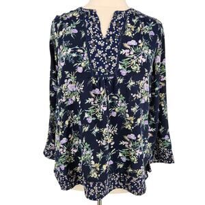 Weekend by Suzanne Betro Floral Blouse – Navy